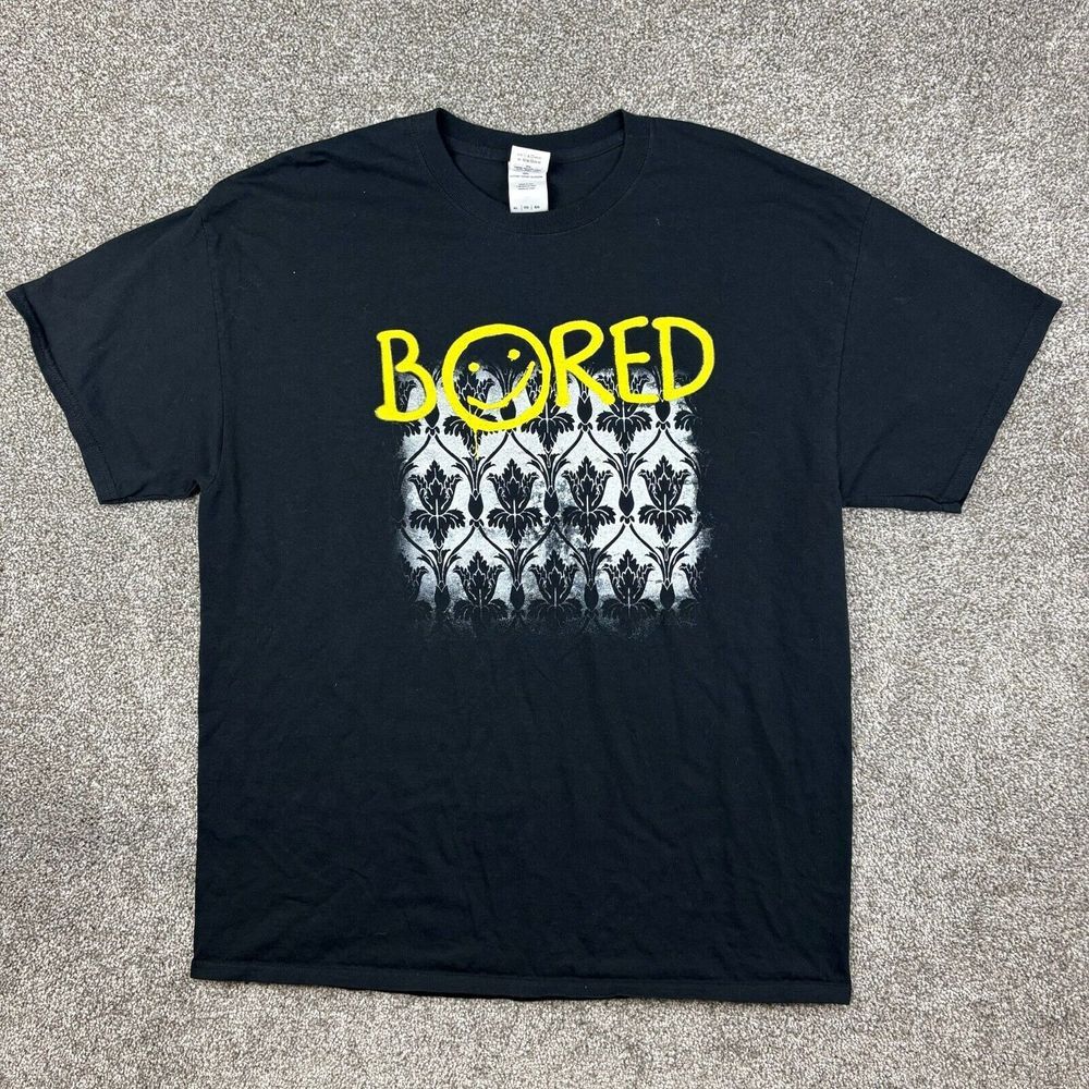 Vintage y2k Bored Band Shirt Mens XL Black Australian Punk Rock Band Music Smile